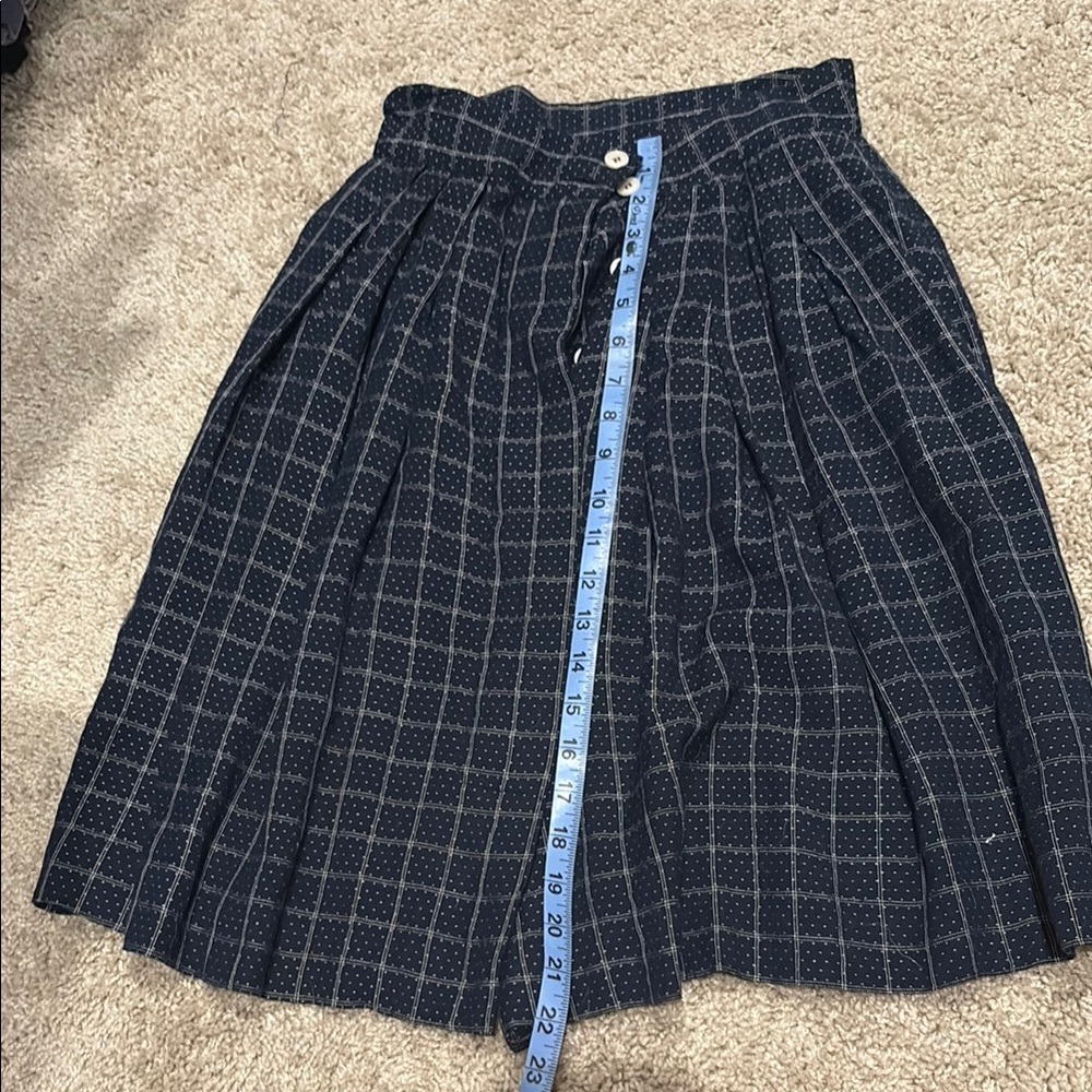 Vintage Dior Navy Midi A-Line Skirt with Pleated Front